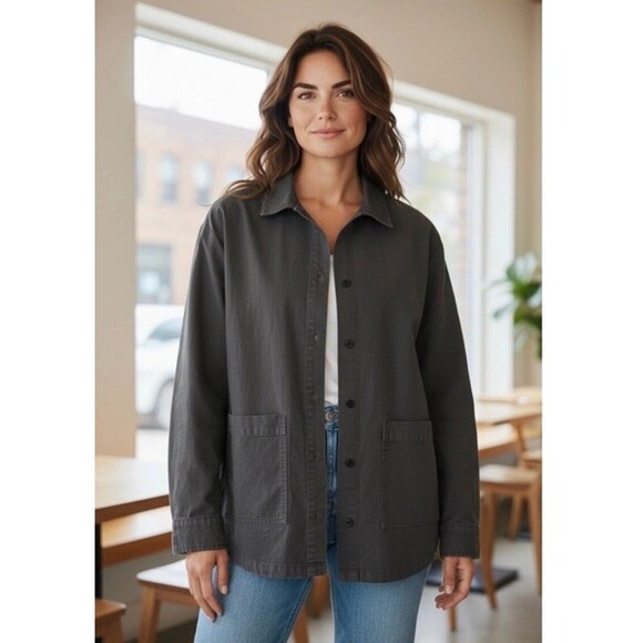 Eileen Fisher Jackets & Blazers - Eileen Fisher Oversized Organic Cotton Hemp Utility Jacket Charcoal Gray Large L